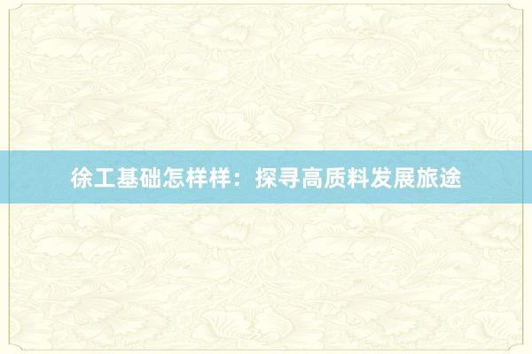 徐工基础怎样样：探寻高质料发展旅途